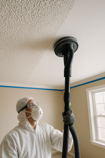 Popcorn ceiling before and smooth after