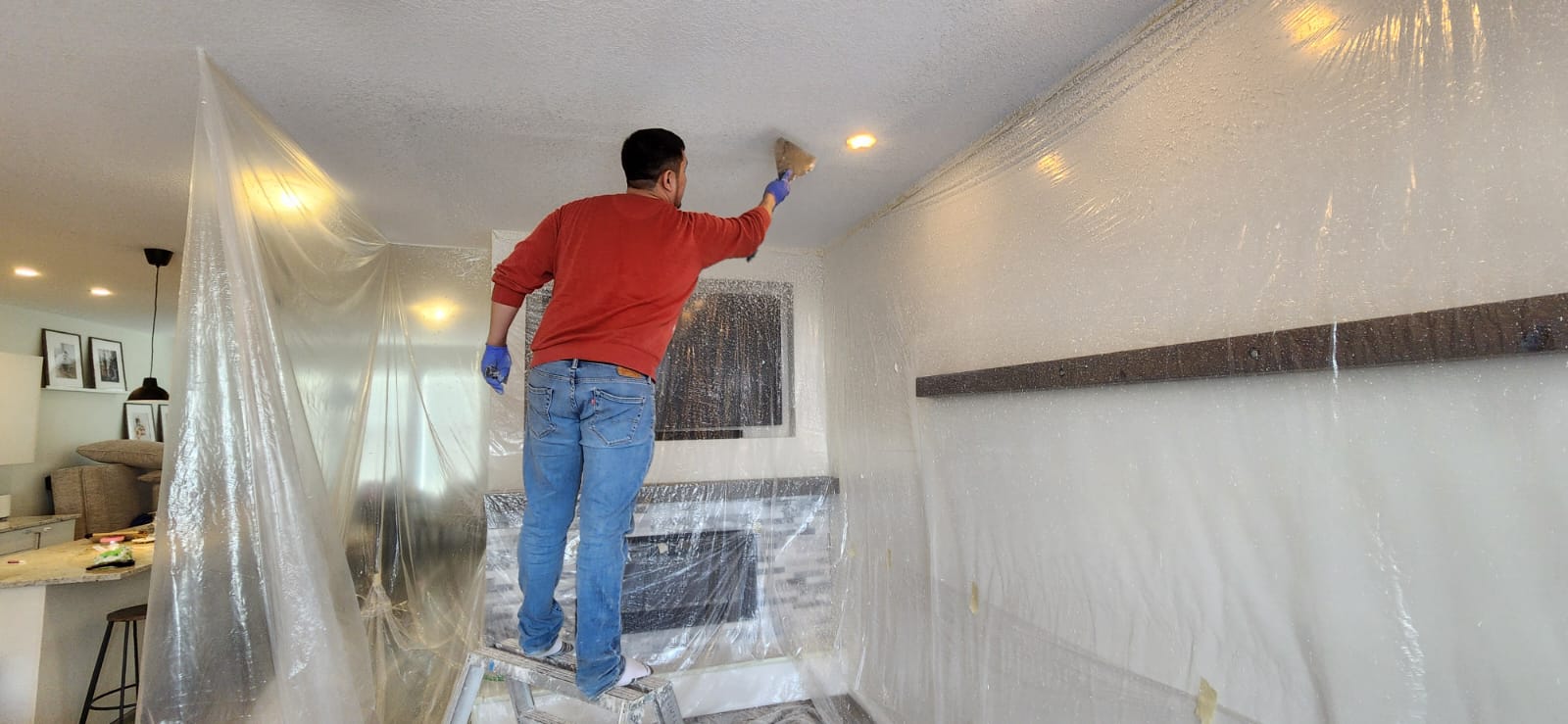 Existing knockdown ceiling texture match example in Calgary